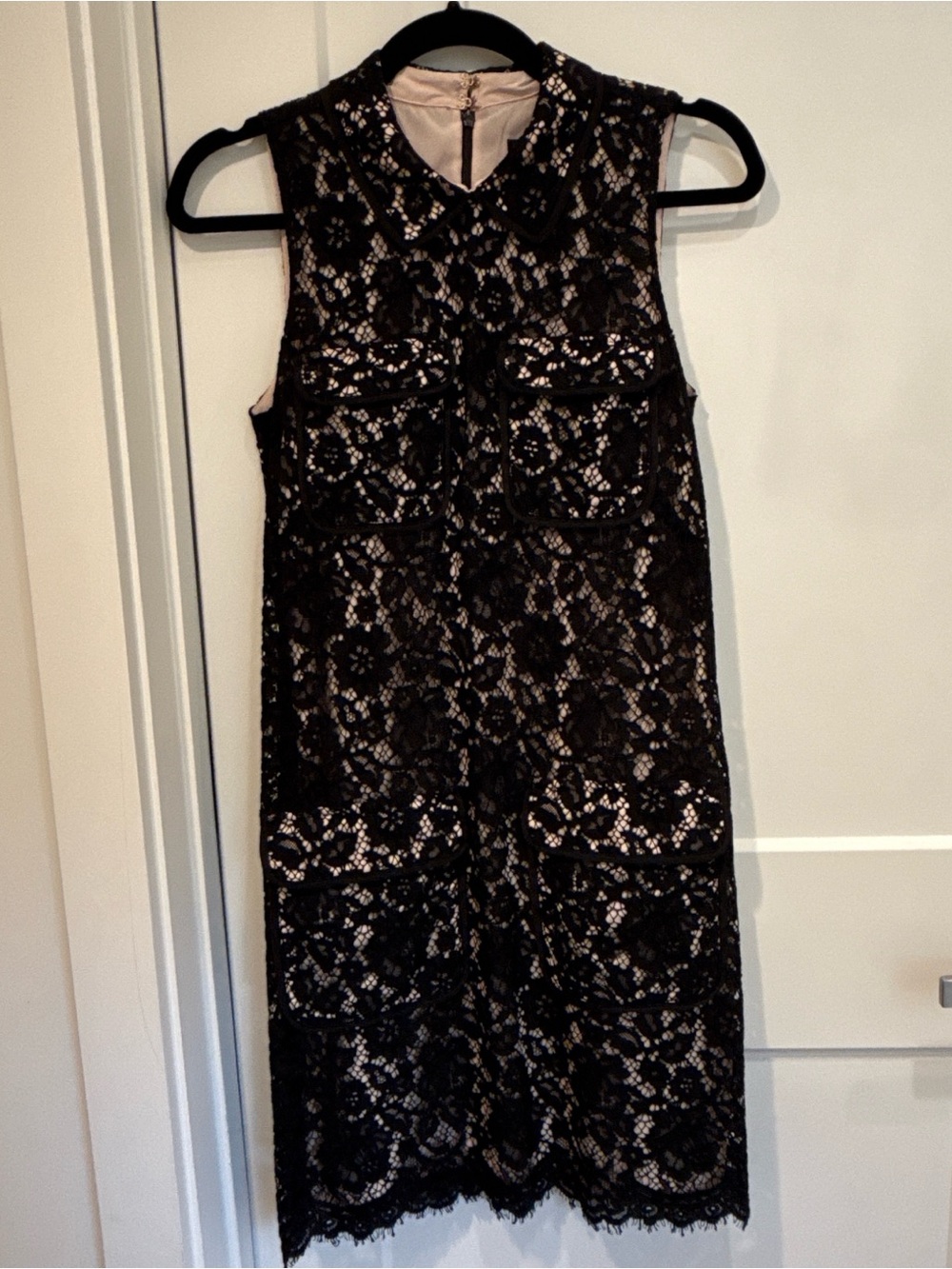 J. Crew Black Lace Midi Dress with Nude Lining